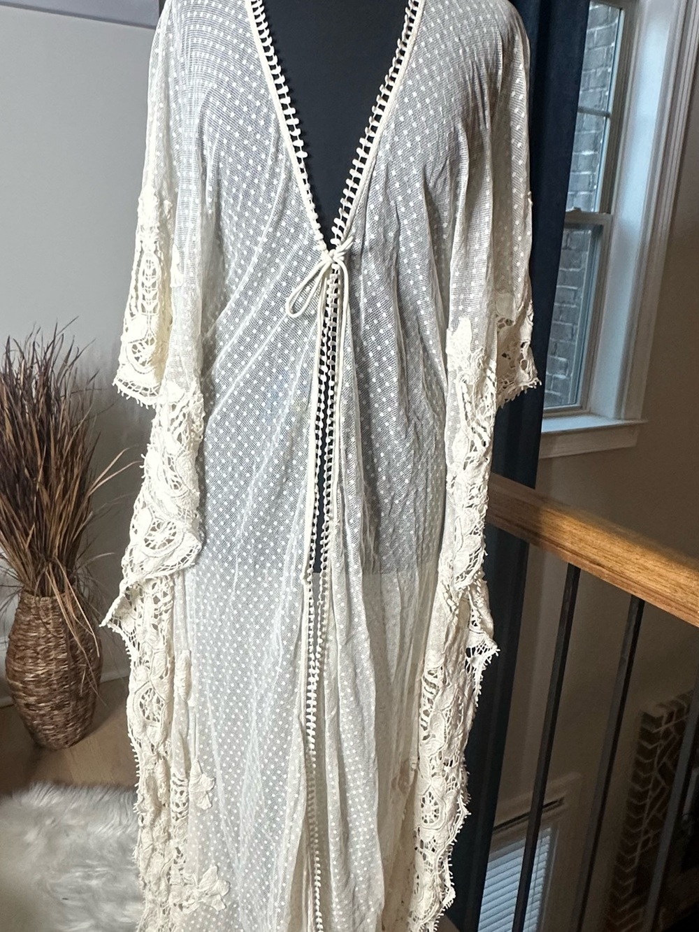 Alice + Olivia Ivory Lace Mesh Kimono